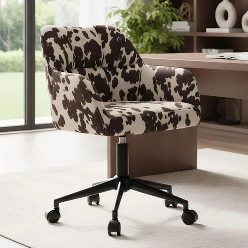 VESCASA Silla de escritorio ajustable para oficina en casa con respaldo cómodo, sillón tapizado giratorio de lino 360 con ruedas para dormitorio de