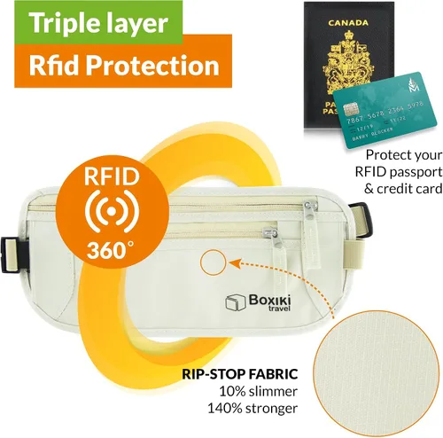 Miniatura 2 de Boxiki Travel - Cinturón de dinero para viajes para hombres y mujeres oculto, cinturón de dinero con bloqueo RFID y bolsa de cintura segura