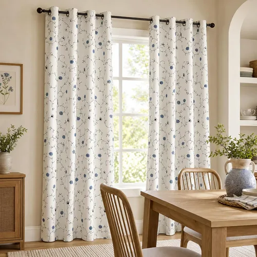 Miniatura 11 de VOGOL - Cortinas de 2 paneles con ramas bordadas de lino sintético con ojales, cortinas para dormitorio/sala de estar, paneles de tratamiento