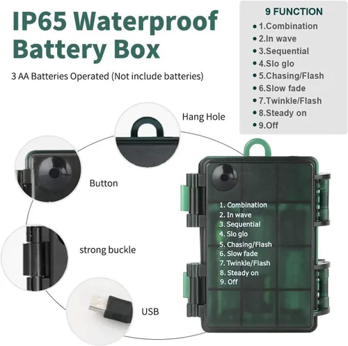 Miniatura 2 de Green Convenience - Guirnalda de luces de Navidad de 33 pies con 100 luces LED y función de memoria de temporizador, a baterías o USB, resistente al