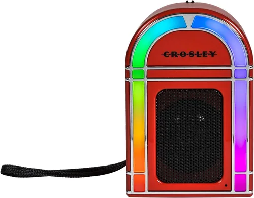 Crosley CR3046A-RE Mini Jukebox Altavoz Bluetooth portátil con luces LED y micrófono, rojo