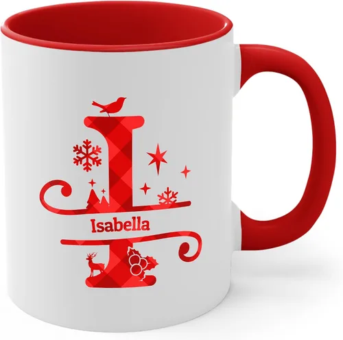 Miniatura 29 de Taza de café con inicial de decoración navideña con nombre, taza personalizada para mujeres y hombres, regalos con monograma, tazas de café