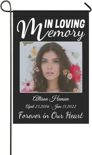 LATHIFA Banderas conmemorativas personalizadas, banderas de jardín personalizadas en memoria amorosa con nombre, fecha y foto para decoración de