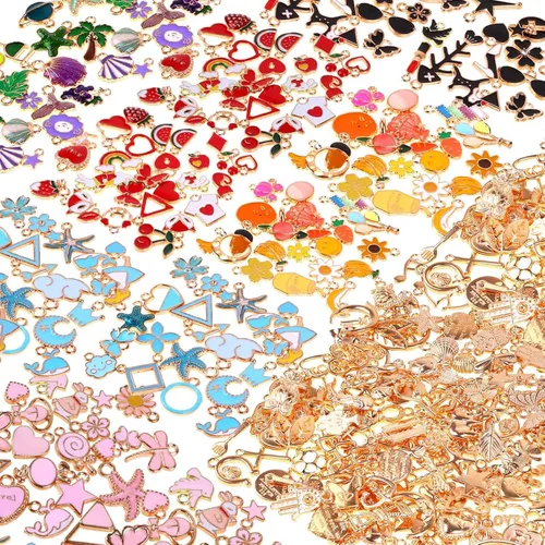 Acejoz 300 Piezas Dijes para Fabricación de Joyas, Lote Surtido al Por Mayor Chapados en Oro Esmaltados Dijes para Aretes de Bricolaje, Collar,