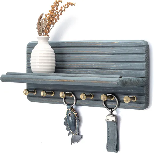 Miniatura 32 de Rebee Vision Soporte de pared de madera de acacia para decoración del hogar, mini llavero de 7 pulgadas para pared con 4 ganchos resistentes