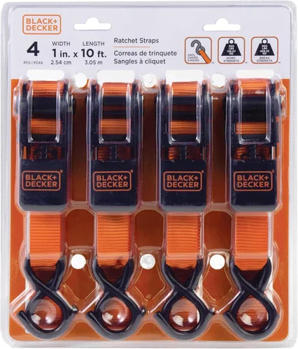 Miniatura 10 de Black+Decker BDX1018 - Juego de 6 correas de trinquete de 10 pies y correa elástica de 36 pulgadas, carga de trabajo segura de 300 libras