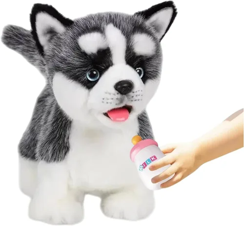 Miniatura 7 de CU-MATE Juguete electrónico de peluche de simulación interactiva, realista, cachorro, gato, con cola para caminar, ladrar, menear, hablar, como