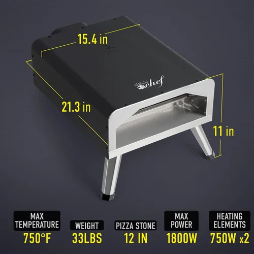 Miniatura 7 de Deco Chef Horno de Pizza Eléctrico, Piedra de Cerámica de 12 Pulgadas y Parrilla, 1800W, Hornea hasta 750 Grados para Pizza Artesanal de Encimera