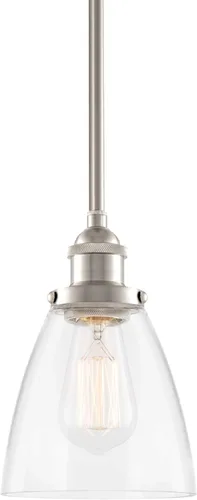 Kira Home Porter - Lámpara colgante industrial vintage de 8 pulgadas + mini pantalla de cristal, regulable, altura ajustable, acabado de níquel