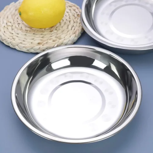 Miniatura 6 de Paquete de 4 platos llanos pequeños de acero inoxidable, platos redondos, 7.6 pulgadas