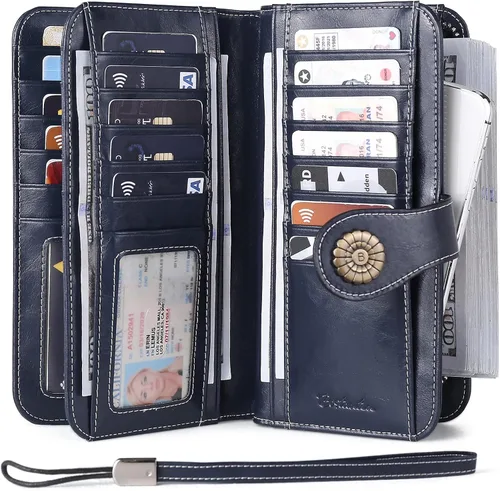 Miniatura 2 de BOSTANTEN Cartera de cuero genuino para mujer, de gran capacidad, cartera de mano, tarjetero con bloqueo RFID
