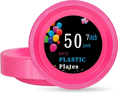 Miniatura 21 de WELLIFE Platos de plástico rojos de 7 pulgadas, 50 platos desechables para fiesta, día de la madre, plato pequeño de postre para cena, pasteles