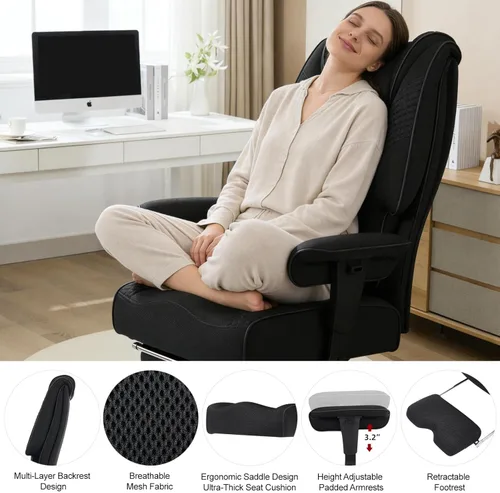 Miniatura 4 de EXCEBET Silla de oficina grande y alta de 400 libras de ancho, silla de oficina ejecutiva de cuero con respaldo alto con soporte lumbar, sillas