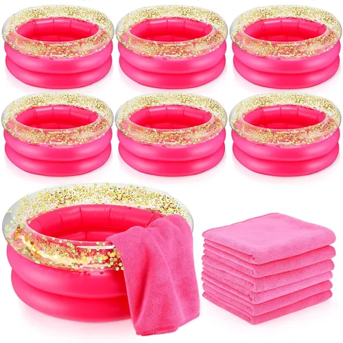 Fanfanwin Kit de spa de pies de 12 piezas para niñas de 13.8 x 13.8 x 6.7 pulgadas inflable para el cuidado de los pies, baño portátil y toallas de