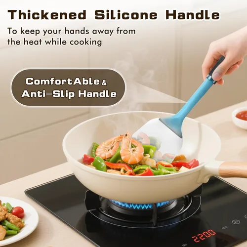 Miniatura 4 de Juego de 4 utensilios de cocina de acero inoxidable, herramientas de cocina de metal resistentes al calor, incluye espátula Wok sólida y ranurada