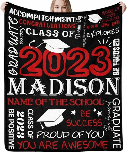 Miniatura 28 de Decoraciones de graduación 2023, manta de regalo para ella, él, felicitaciones 2023, azul oscuro, manta de graduado con nombre personalizado, No.11