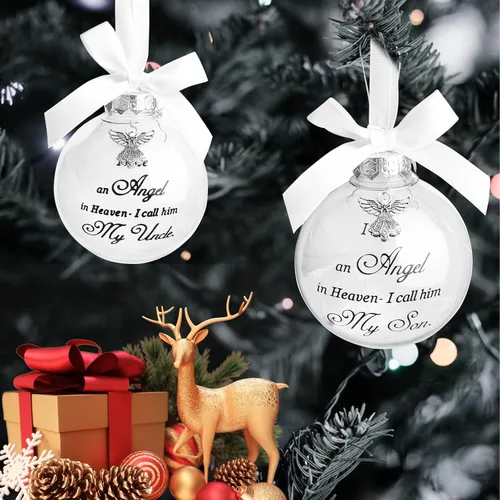 Miniatura 6 de Adorno de ángel conmemorativo de Navidad con diseño de bola de plumas con texto en inglés "I Have an Angel in Heaven I Call Her Aunt Family