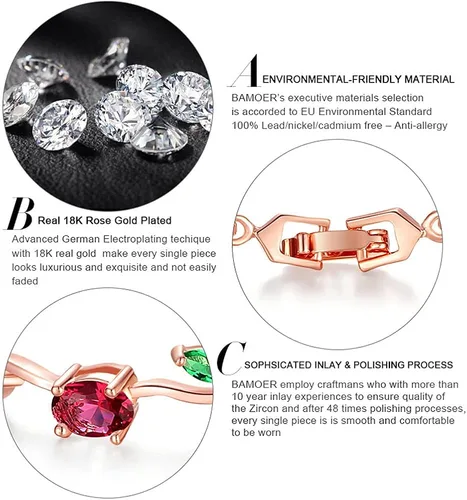 Miniatura 5 de 18K Rose Gold-Plated Crystal Bracelet for Women Red & Green Shiny Gemstone Tennis Bracelet Diamond Bangle Bracelet for Girls Fashion Jewelry
