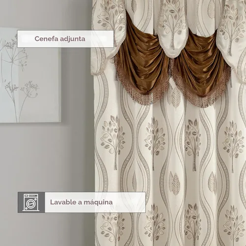 Miniatura 4 de Elegant Comfort Lujoso y hermoso juego de paneles de cortina con cenefa adjunta y respaldo de 54" x 84 pulgadas (juego de 2), beige