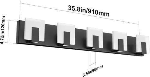 Miniatura 7 de Aipsun - 5 Lámparas de tocador, modernas, de color negro, con luz led arriba y abajo, para colocarlas sobre el espejo del tocador del baño, de 6,000