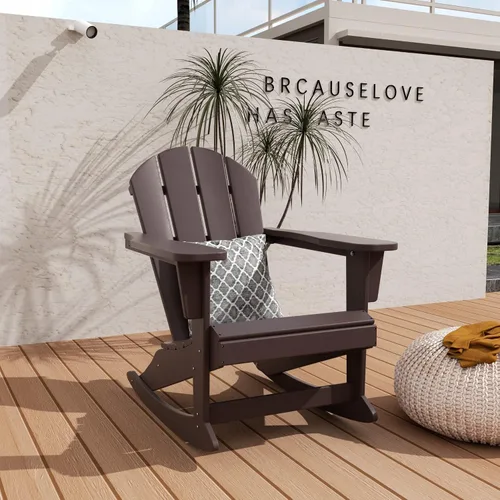 Miniatura 53 de WO Home Furniture Silla Mecedora de Patio al Aire Libre Tradicional HDPE Resistente a los Rayos UV (Negro)