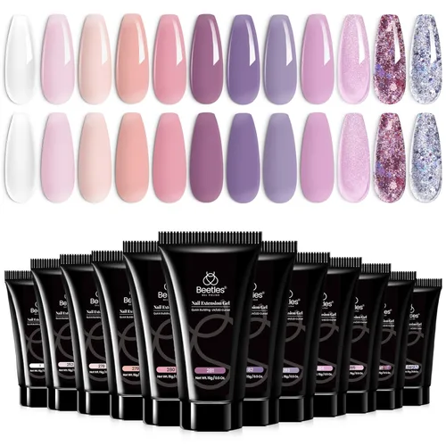 Beetles - Juego de gel de extensión de uñas Blackberry Glaze, 12 colores, kit de gel de uñas de polietileno, para principiantes, bricolaje, hogar,