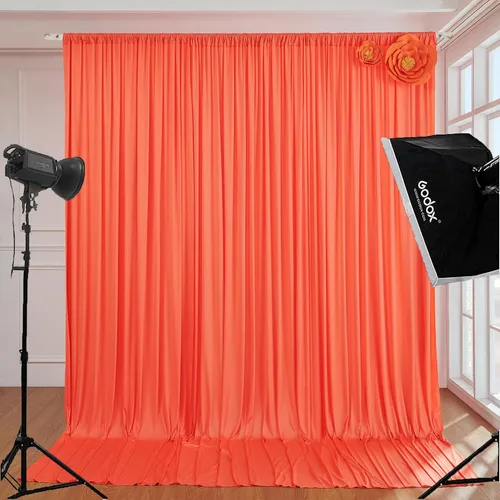 Miniatura 6 de Cortinas de fondo naranja sin arrugas de 10 x 10 pies para fiestas, cortinas de fondo de fotos de poliéster, 2 paneles de 5 x 10 pies