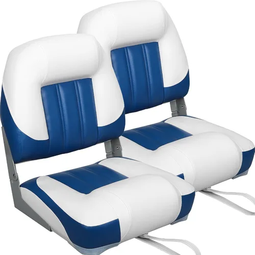 Miniatura 13 de ERGOSEAT Asiento de barco plegable con respaldo bajo de dos tonos, blanco/azul, paquete de 2 unidades Blanco/azul zafiro