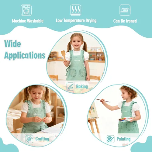 Miniatura 4 de MT WORLD Delantal para Niñas Pequeñas Delantales de Chef Personalizados para Niños con Nombre Delantales con Volantes para Niñas Pequeñas Vestido