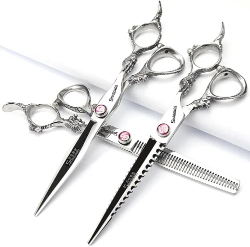 Miniatura 10 de SHARONDS Tijeras de corte de cabello, tijeras de peluquería para adelgazar, tijeras profesionales de peluquería para el hogar, para hombres y Plano
