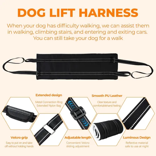 Miniatura 5 de Arnés de elevación para perro, ajustable y cómodo arnés para perro con asa para rodilla de perro grande para desgarro de ACL, patas traseras