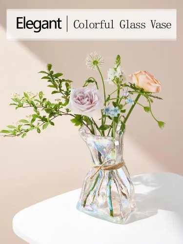 Miniatura 4 de FOWSEEK Florero pequeño de vidrio de 6 pulgadas, floreros transparentes irregulares para centro de mesa de escritorio interior, jarrón decorativo