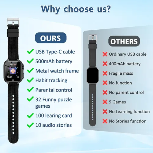 Miniatura 9 de wepfum Reloj inteligente para niños y niñas de 3 a 12 años, reloj inteligente con 39 juegos, pantalla táctil HD, grabadora de video con cámara