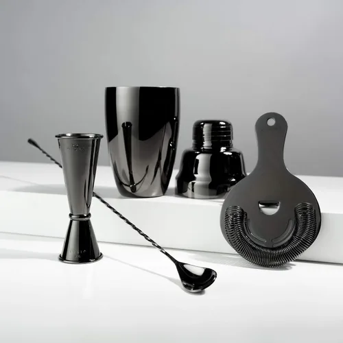 Miniatura 7 de Viski El kit de barman Gunmetal incluye coctelera, colador, jigger, cuchara de bar para cócteles clásicos, bebidas mixtas, cerveza fría
