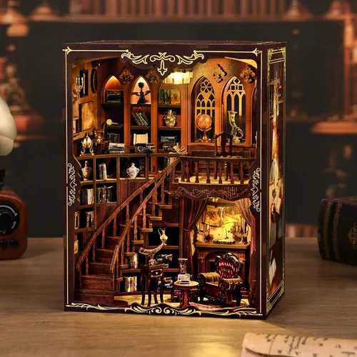 Kit de rincón de libros, casa en miniatura de madera 3D | Biblioteca de rimas antiguas | para decoración de estanterías, manualidades relajantes
