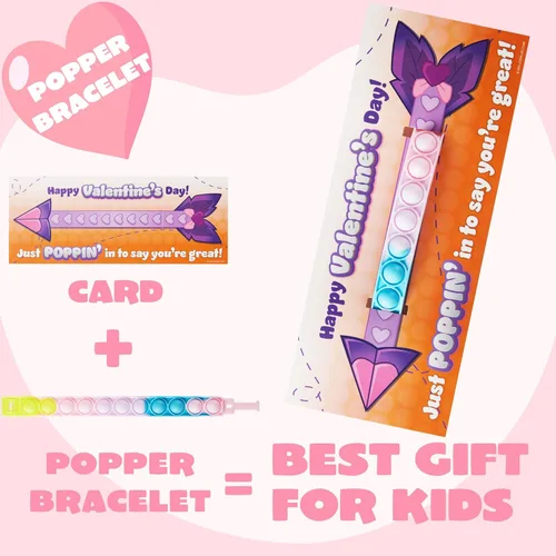 Miniatura 4 de JOYIN Paquete de 28 tarjetas de regalo para el día de San Valentín con pulsera Pop Fidget, juguete para ansiedad de burbujas para reventar, pulsera