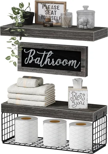 Miniatura 8 de QEEIG Estantes de baño sobre inodoro - Almacenamiento de papel montado en la pared, decoración de granja, decoraciones estéticas, señal de B. Blanco