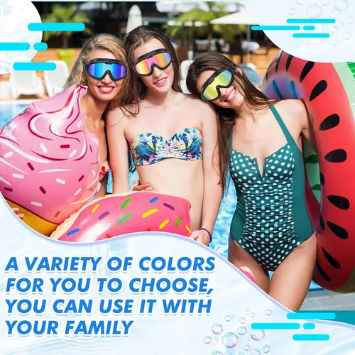 Miniatura 4 de Konohan Paquete de 3 gafas de natación para adultos, gafas anchas sin fugas, antiniebla, con clips para la nariz, tapones para los oídos