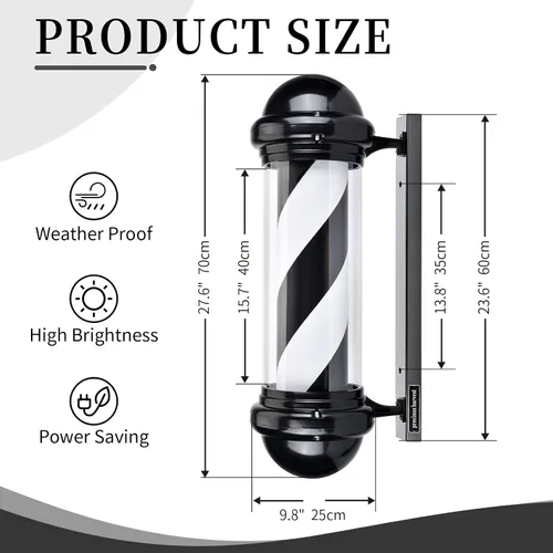 Miniatura 2 de Poste de luz de peluquero de 30 pulgadas, fuente de luz LED, luminoso superior, montaje en pared, accesorio de luz giratoria de barbería en blanco