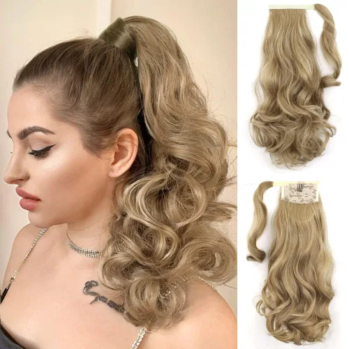 Miniatura 12 de Auburn - Extensiones de cabello con clip de cola de caballo, extensiones de cola de caballo de 16 pulgadas, rizadas, onduladas, sintéticas