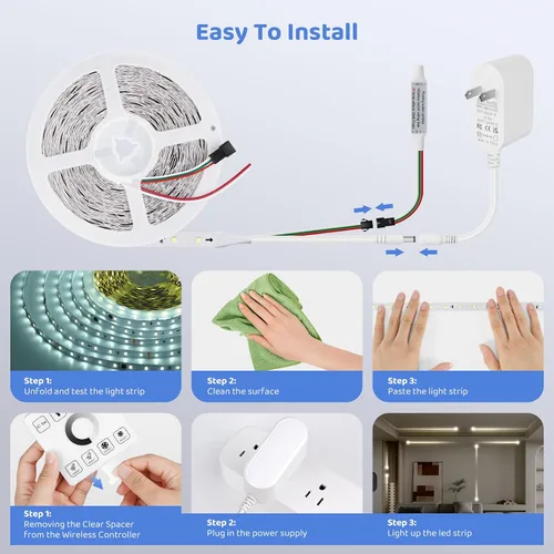 Miniatura 5 de Tira de luces LED blancas de 65.6 pies, 6500 K, tira de luz LED blanca que fluye de agua corriente con panel táctil, control inalámbrico, 28 modos