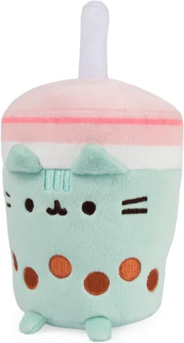 Miniatura 4 de GUND Pusheen Gato de Peluche Taza de Té Boba Animal de Peluche para Edades 8 y Más, Verde/Rosa, 6