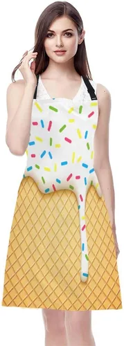 Miniatura 4 de WONDERTIFY Delantal de helado, cono de helado de dibujos animados con esmalte blanco y textura de oblea con cuello ajustable para hombres y mujeres