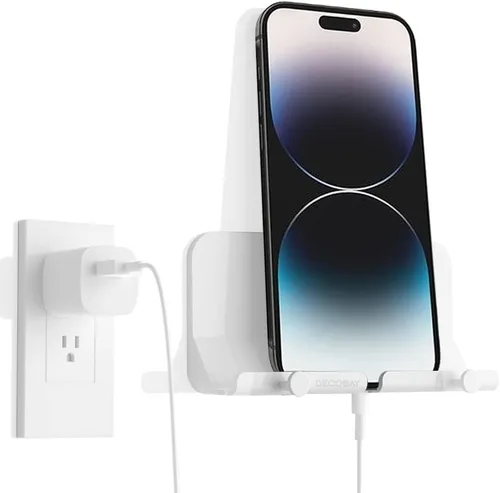 Miniatura 12 de Soporte de pared para teléfono, soporte adhesivo manos libres D2 con agujero para cable y ganchos, soporte de teléfono celular montado en la pared