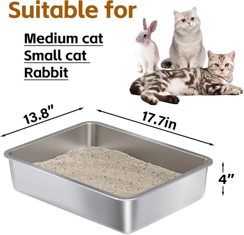 Miniatura 2 de Caja de Arena de Acero Inoxidable – Caja de Arena de Metal para Gatos – Cajas de Arena para Gatos de 4" de Alto, Bandeja de Arena para Gatos