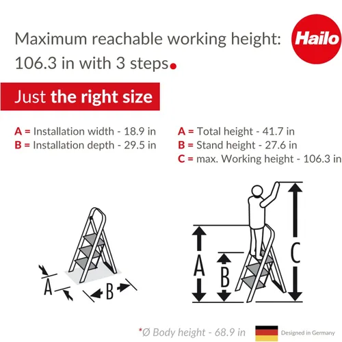 Miniatura 6 de Hailo K60 StandardLine Escalón plegable de aluminio Tres escalones grandes con alfombrillas antideslizantes Mecanismo de seguridad plegable