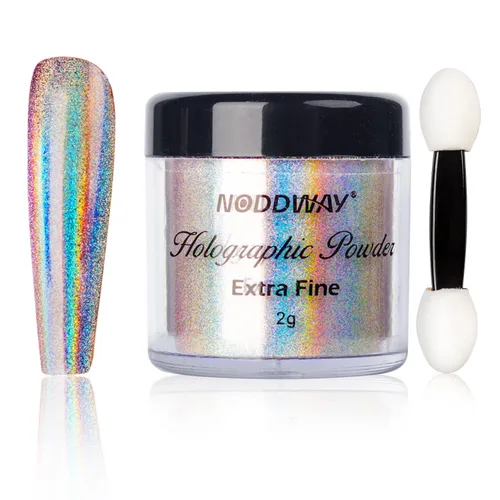 Polvo holográfico de 0.07 oz/2 g, polvo fino cromado de 10 micras para resina epoxi/uñas, pigmento de espejo holográfico arcoíris para uñas