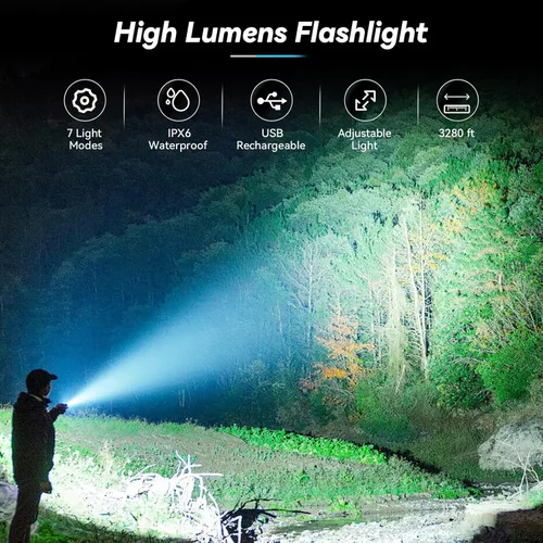 Miniatura 2 de Linternas recargables de alto lúmenes, 99,000 LM linterna LED brillante alimentada, linternas recargables USB y luces flash de mano impermeables