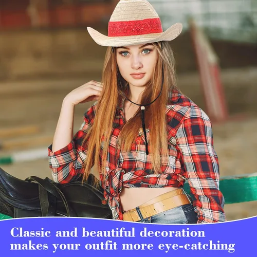 Miniatura 4 de Leumoi 12 sombreros de vaquero occidental con bandana roja, sombrero clásico de paja de vaquero para vaquero, roeo, fiesta temática, cosplay