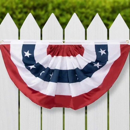 Miniatura 3 de CYee 2 banderas plisadas estadounidenses del 4 de julio, banderas de Estados Unidos, estrellas bordadas, rayas cosidas, bandera, para el Día